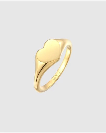 Elli Jewelry - Heart Signet Ring in Gold-Plated 925 Silver