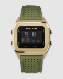 Maxum - Raglan Tide Watch – Gold Case, Black Dial & Green Silicone Strap