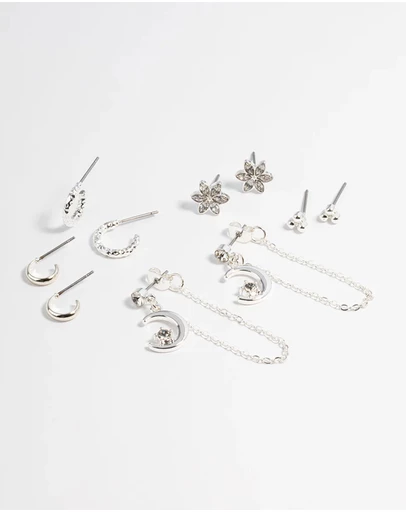 Lovisa - Silver Celestial Stacker Earrings 5-Pack