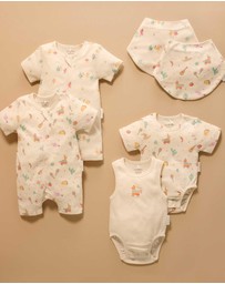 Purebaby - 2 Pack Short Sleeve Printed Growsuit -Babies