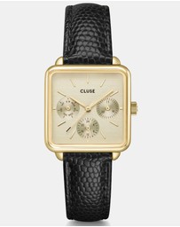 Cluse - La Tetragone Multifunction Gold/Black Lizard Leather