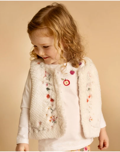 Fox & Finch - Orchard Bloom Emb. Faux Fur Vest 3-7 Yrs