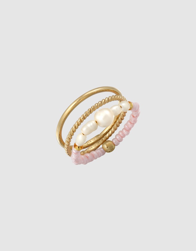Elli Jewelry - Ring Set Copper Freshwater Pearls Stacking Rose Sterling Silver