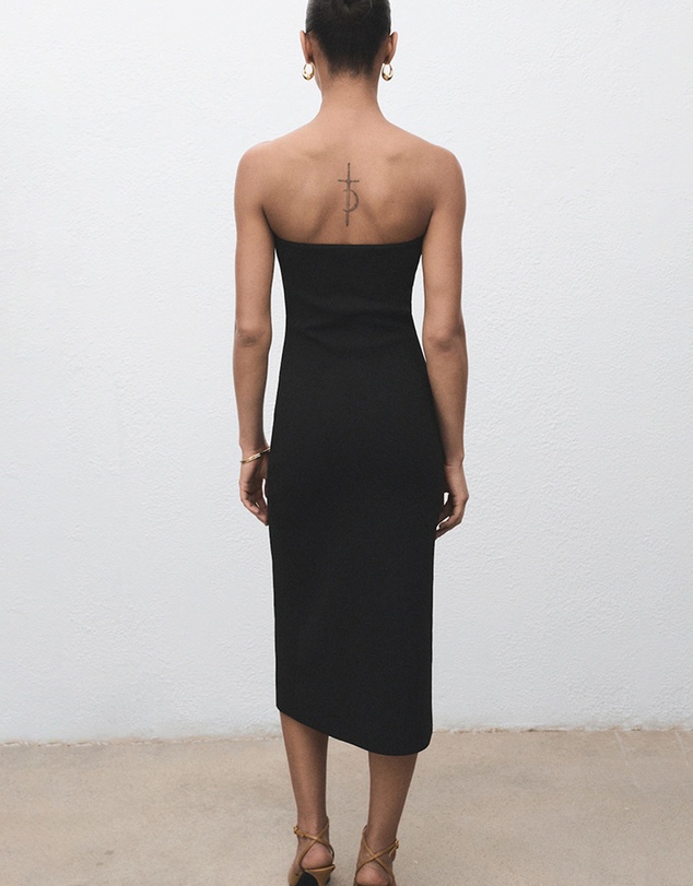 M.N.G - Strapless Dress With Jewel Buttons