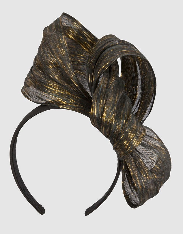 Fillies Collection - Bespoke Black Gold Bow Racing Fascinator