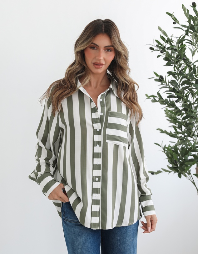Esther & Co - Alayah Shirt - Green Stripe