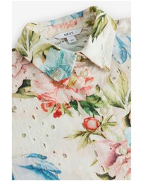 NEXT - Broderie Short Sleeve Button Down 100% Cotton Shirt