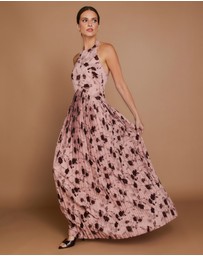 Six Stories - Floral Halter Neck Pleated Ruffle Maxi Dress