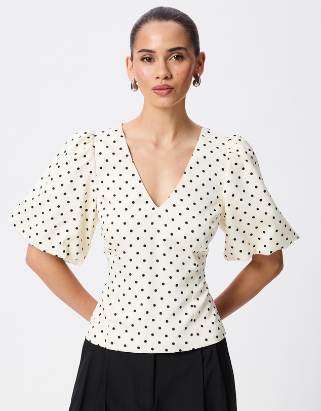 Tussah - Thea V-Neck Polka Dot Puff Sleeve Top