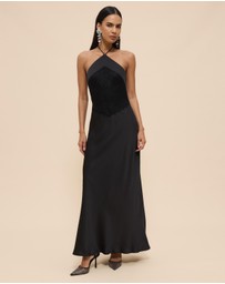 CHANCERY - Georgie Halter Neck Lace Panelled Maxi Dress