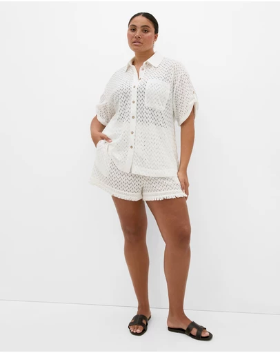 City Chic - Andros Jacquard Knit Shirt - ivory