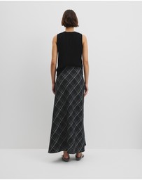 Country Road - Organically Grown Linen Check Pull-on Midi Skirt