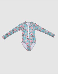 Olga Valentine - Long Sleeve Zip One Piece Swimsuit - Hand beaded