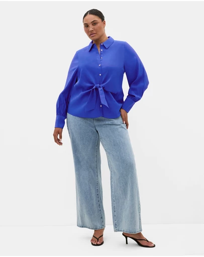 City Chic - Isabella Long Sleeve Tie Front Shirt