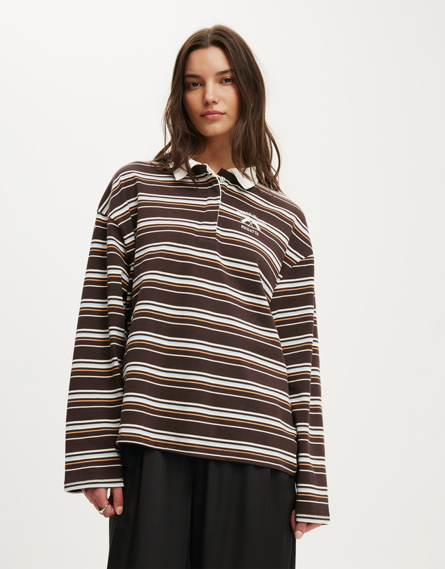 Cotton On - Oversized Long Sleeve Graphic Polo