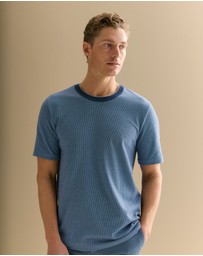 Trenery - Cotton Jacquard Contrast Collar T-shirt in Washed Navy