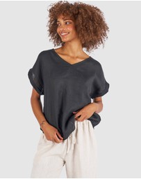 CAMIXA - Martina Linen V-Neck T-shirt