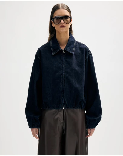 Minima Esenciales - Mara Bubble Hem Denim Bomber Jacket