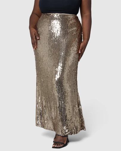 Pink Dusk by Curve Project - Haze Sequin Maxi Skirt