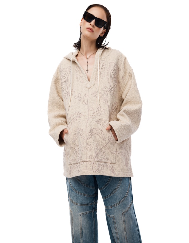 THE TALES - Textured Flower Embroidered Hooded Jacket