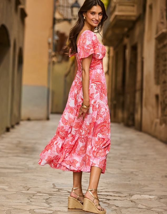 Sosandar - Paisley Print Flutter Sleeve Maxi Dress