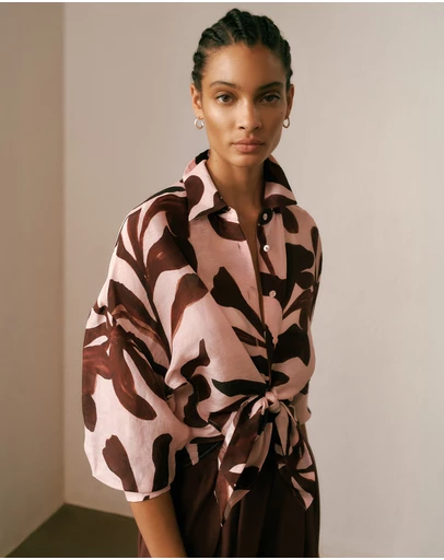 Trenery - Wakame Linen Silk Resort Shirt in Light Pink