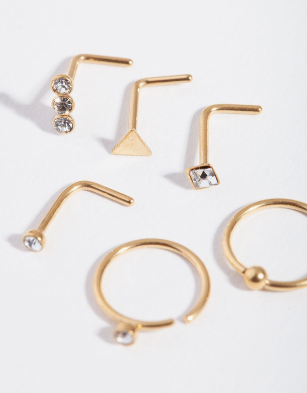 Lovisa - Gold Geometric Diamante Nose 6-Pack