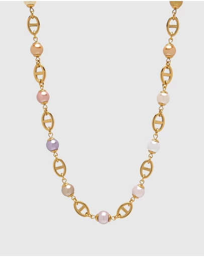 Nialaya Jewellery - Men's Gold Mariner Chain with Multicolored Pearls