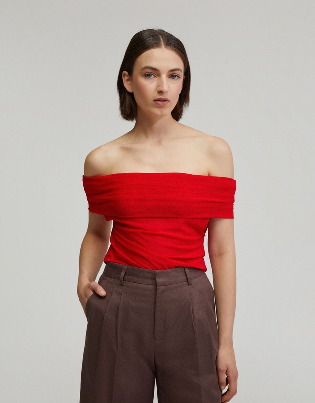 Oxford - Nia Mesh Off-Shoulder Top