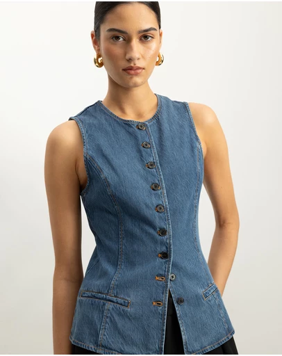 AERE - Margot Button Front Denim Vest