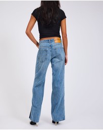 ONE TEASPOON - Low Riders Low Waist Wide Leg Zipped Denim Jeans - Pretty Blue