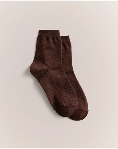 Trenery - Metallic Rib Crew Sock in Chocolate
