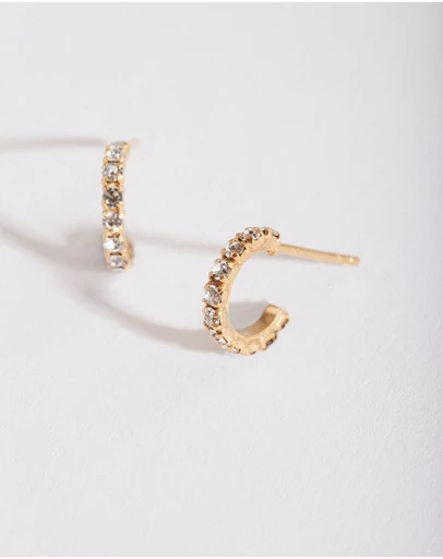 Lovisa - Gold Plated Sterling Silver Mini Cubic Zirconia Open Hoop Earrings