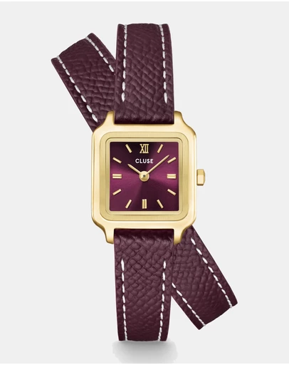 Cluse - Gracieuse Mini Watch Double Leather, Wine, Gold Colour