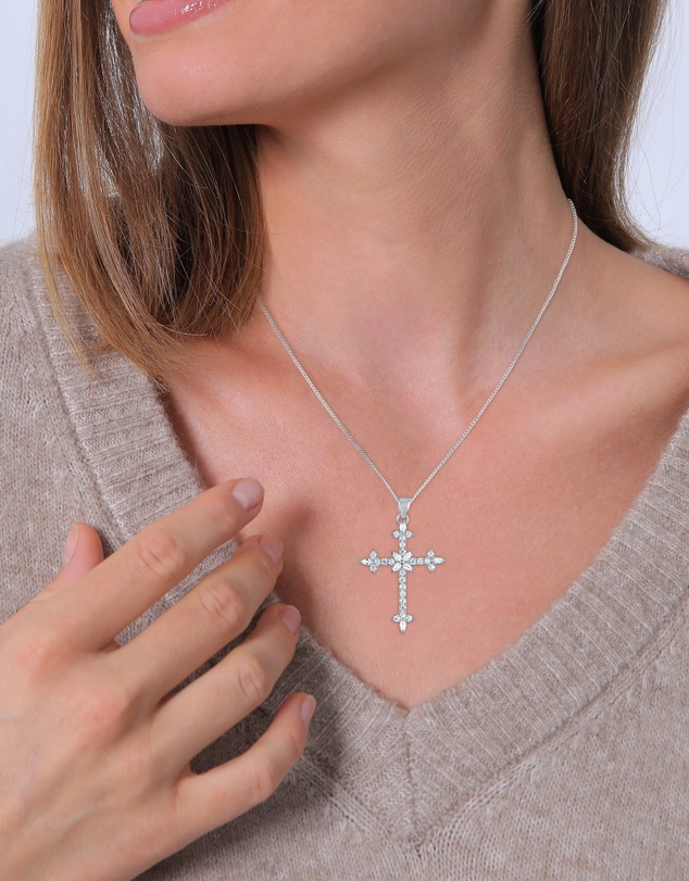 Elli Jewelry - Necklace Cross Zirconia 925 Sterling Silver