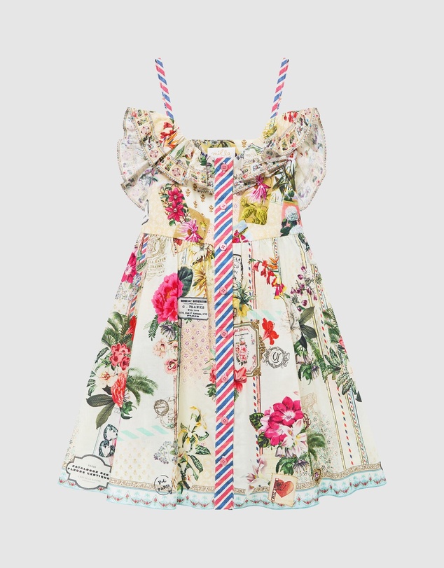 Camilla - Strappy Button Through Mini Dress W Bow - Kids-Teens