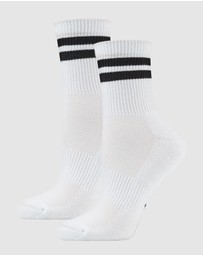 Pussyfoot - 6 Pack Unisex Striped Sport Quarter Crew Socks Bamboo Blend & Arch Support