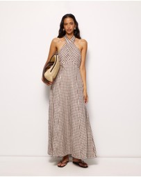 AERE - Nolana Gingham Halter Maxi Dress