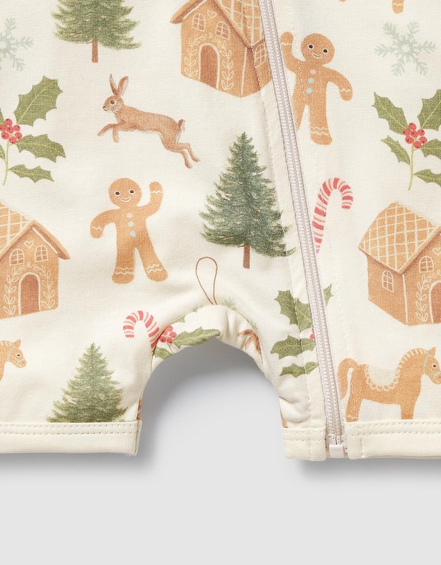 Wilson & Frenchy - Christmas Holly Jolly Magic Organic Boyleg Zipsuit - Babies