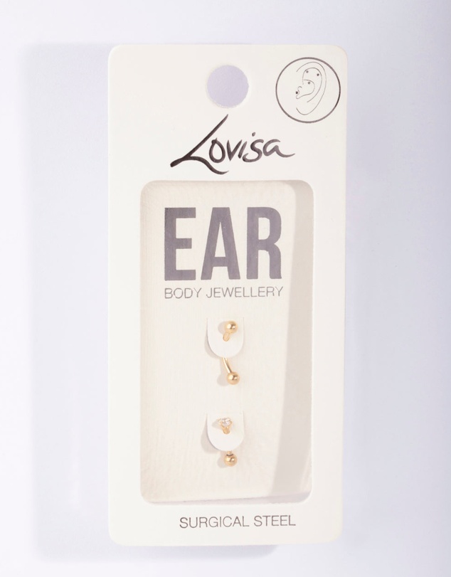 Lovisa - Gold Diamante Surgical Steel Cartilage Earring Pack