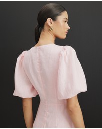 AERE - Serena Linen Puff Sleeve Midi Dress