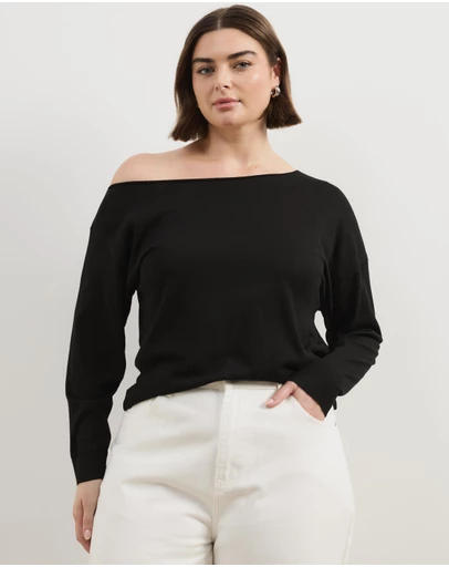Atmos&Here Curvy - Della Off Shoulder Fine Knit Top