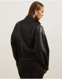 Atmos&Here - PU Funnel Neck Bomber Jacket