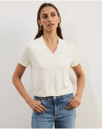 Atmos&Here - Short Balloon Sleeve Knit With Detail At Neckline