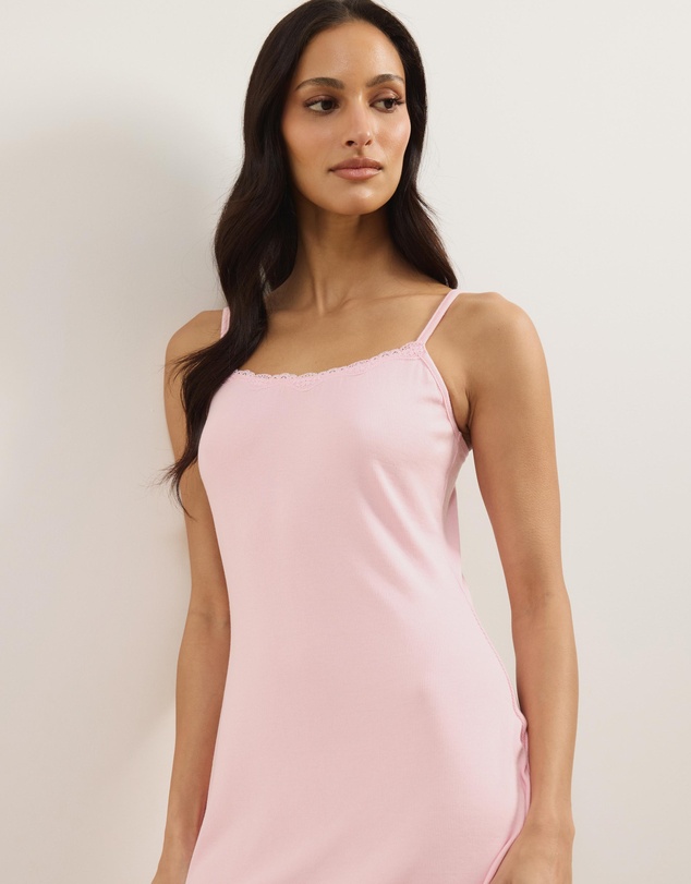 Atmos&Here - Darcey Soft Ribbed Mini Night Dress with Lace Trim