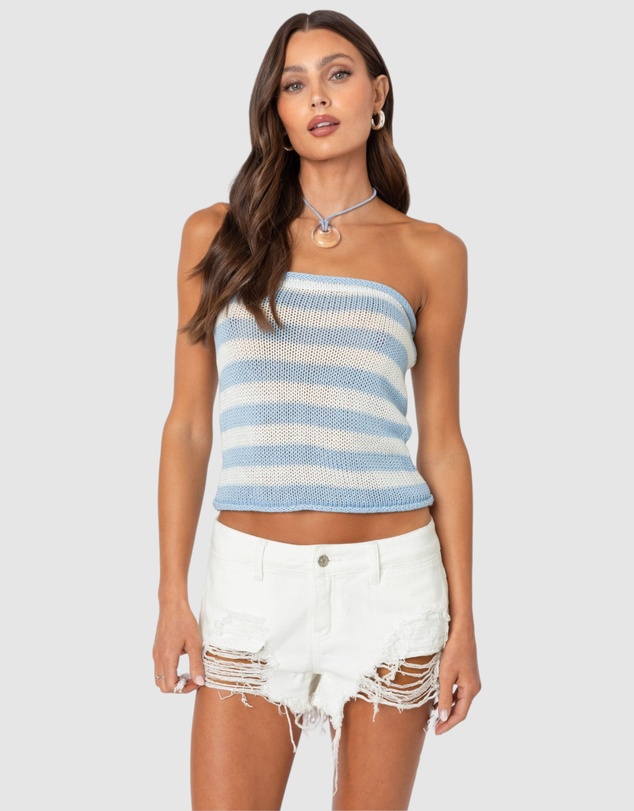 EDIKTED - Nox Striped Crochet Tube Top