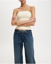 Cotton On - Belted Low Rise Straight Jeans