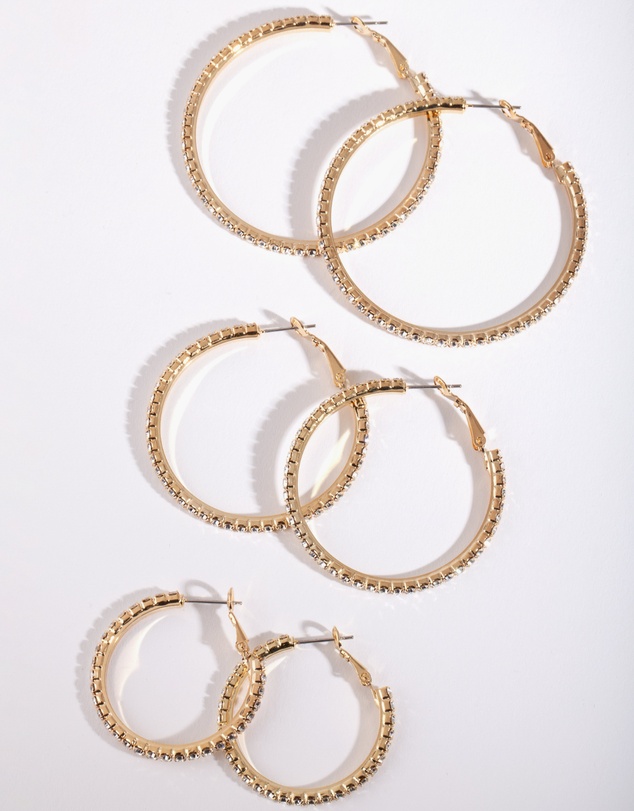 Lovisa - Mixed Size Gold Diamante Hoop Pack