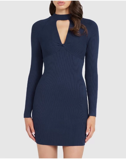 GUESS - Long Sleeve Mock Neck Cut Out Cambria Dress