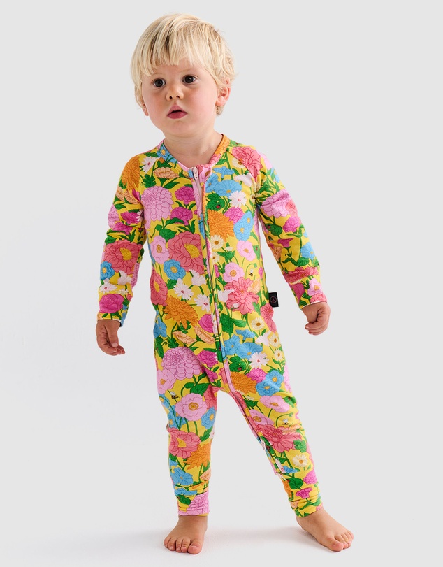 Kip&Co - Follow The Sun Yellow Organic LS Zip Romper - Babies